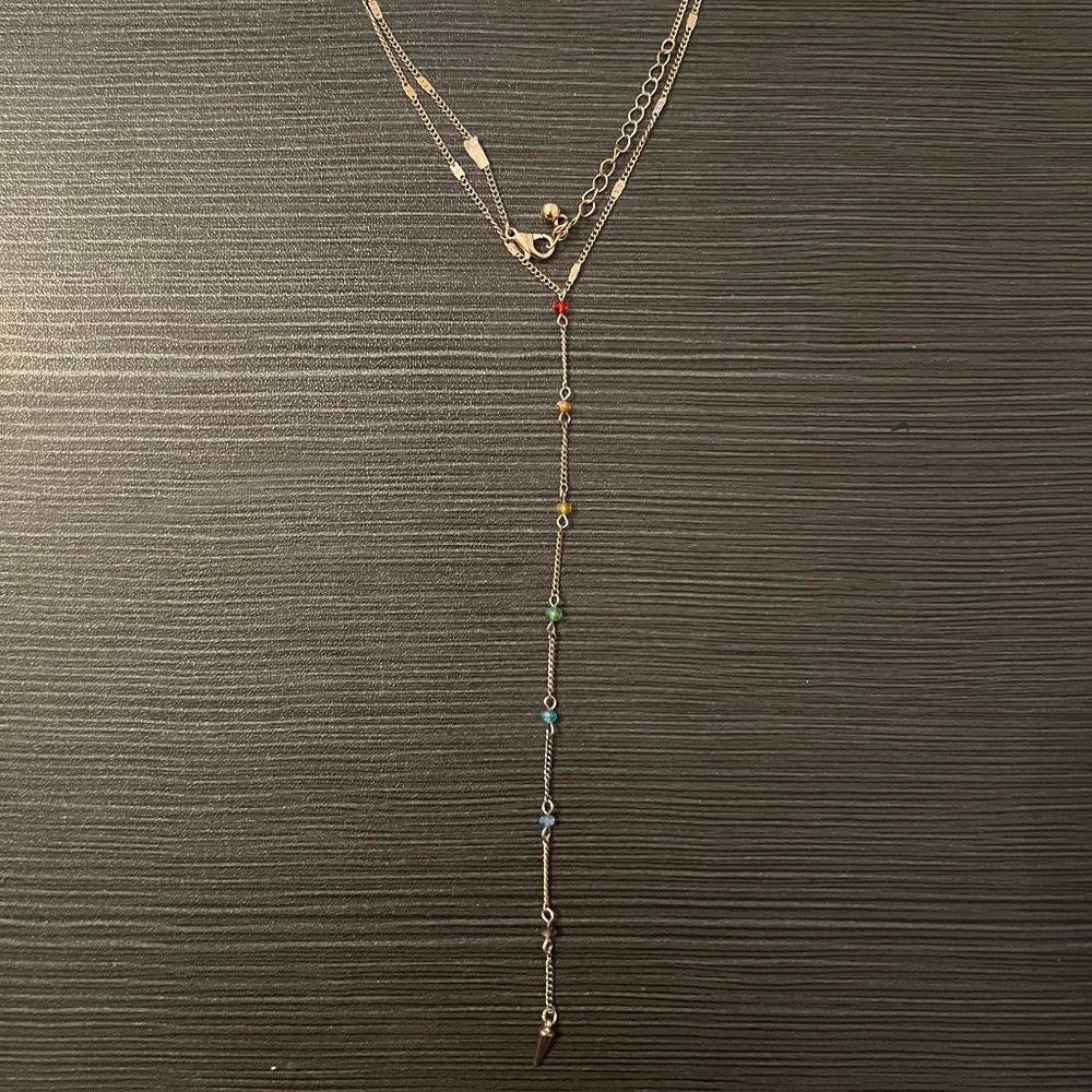 Dainty Gold Necklace with Rainbow Detailing